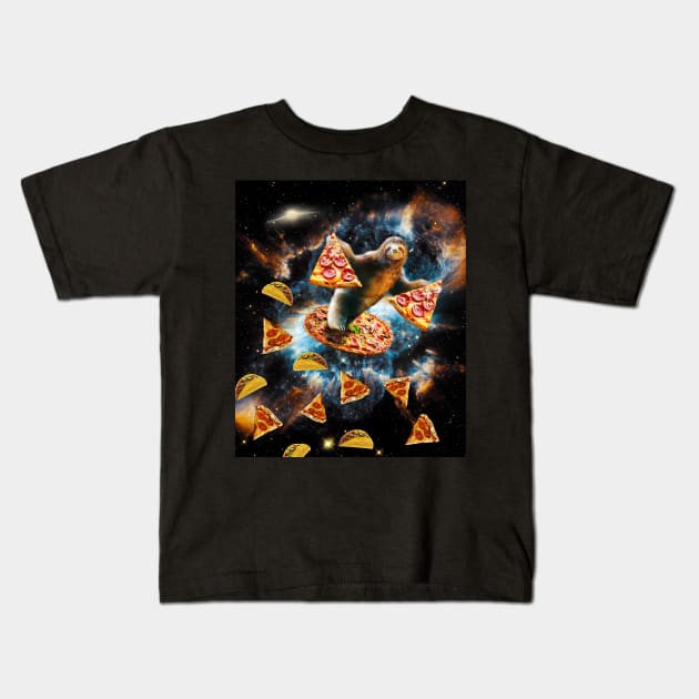 Galaxy Sloth Eating Pizza Taco In Space Kids T-Shirt by Random Galaxy